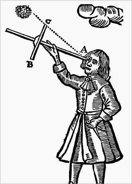 CROSS-STAFF, 1669. A mariner sighting on the sun with a cross-staff, the navigational