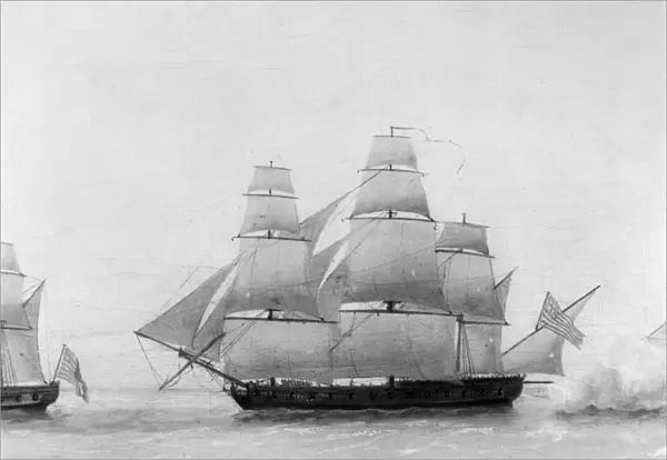 BRITISH FRIGATE BOSTON. The British frigate, HMS Boston, on which John Adams