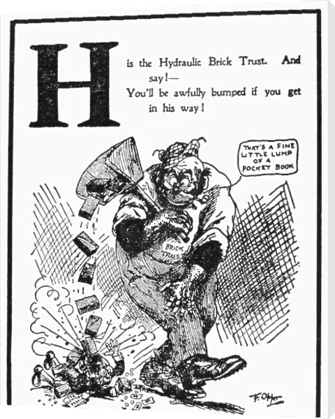 ANTI-TRUST CARTOON, 1902. The hydraulic brick trust satirized in a cartoon