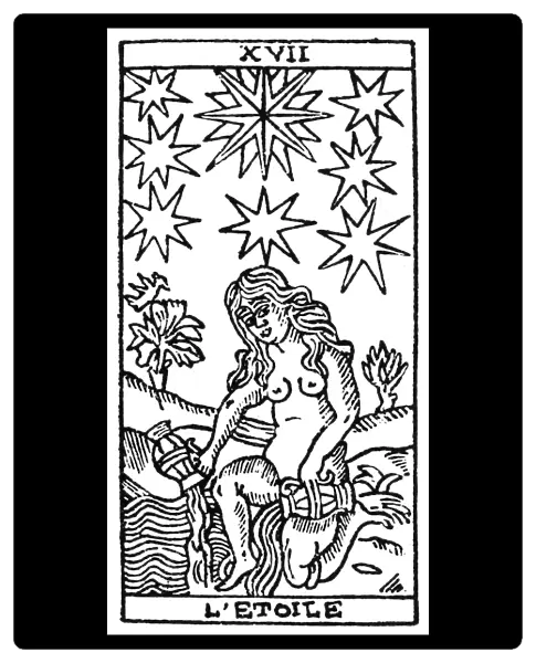 TAROT CARD: THE STARS. The Stars (Hope). Woodcut, French, 16th century