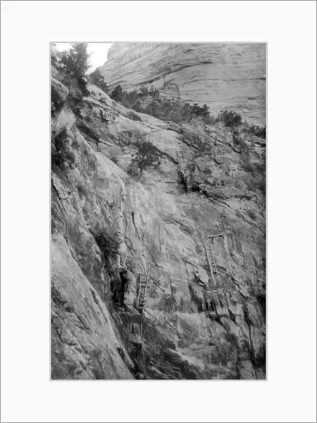 GRAND CANYON: CLIFFS. Ladders leading to cliff dwellings in the Grand Canyon in Arizona