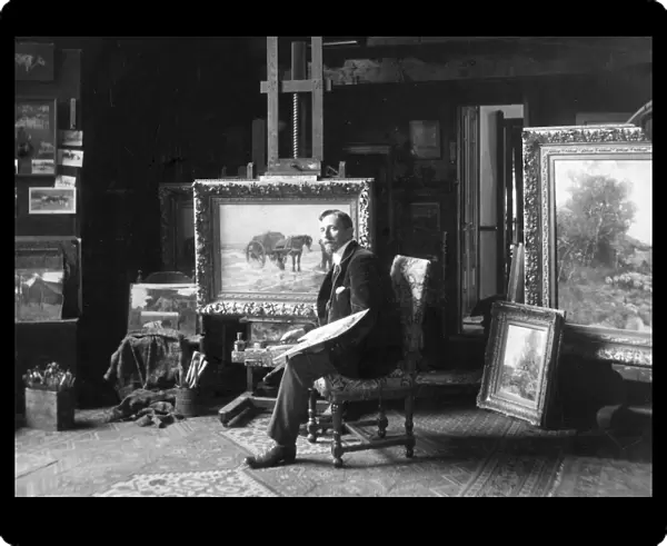 PAINTER IN STUDIO. An unidentified painter, possibly Dutch, in his studio. Photograph