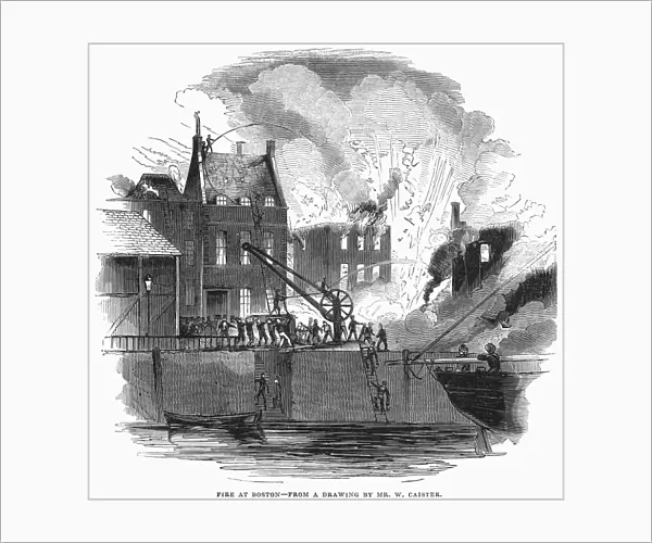 FIREFIGHTING, 1844. At a fire in Boston, men lift buckets of water from the harbor