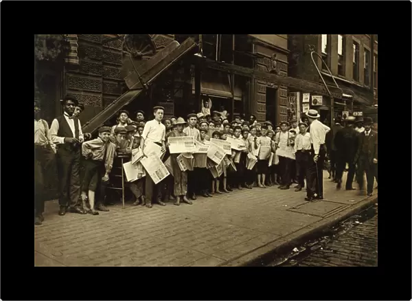 OHIO: NEWSBOYS, 1908. A crowd of newboys gathered at the Times Star Office in Cincinnati, Ohio