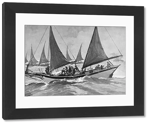 OYSTER PIRATES, 1892. Poaching oysters along the coast of the United States. Drawing
