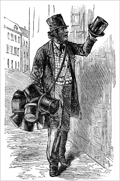 STREET PEDDLER, 1868. Old hat man. Engraving, 1868
