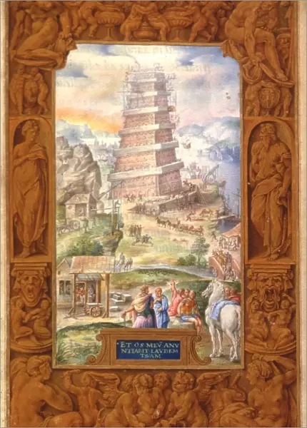 TOWER OF BABEL, 1546. Italian ms. illumination, 1546
