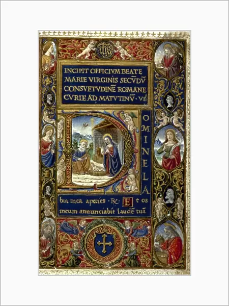 NATIVITY. The nativity scene, inset. Illumination from a Florentine Book of Hours