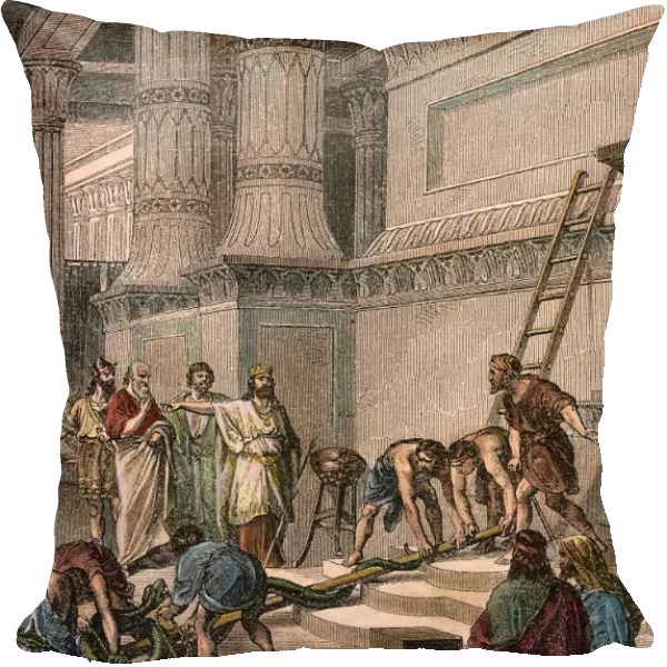 HESEKIAH. Hezekiah cleansing the temple. Illustration, c18th century