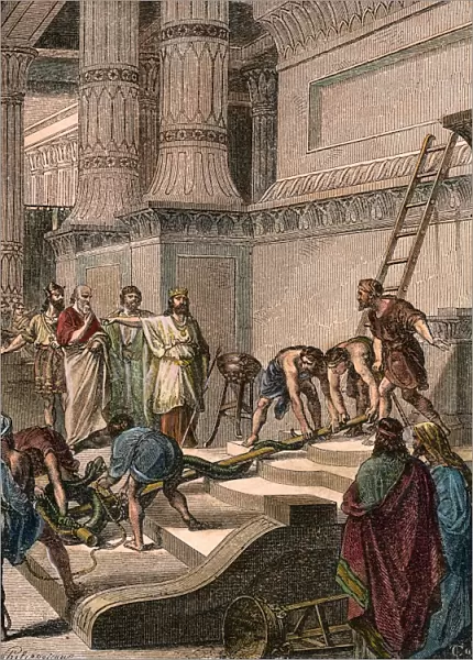 HESEKIAH. Hezekiah cleansing the temple. Illustration, c18th century