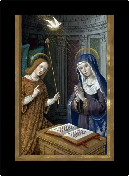 THE ANNUNCIATION. Illumination from a French prayer book, late 15th century