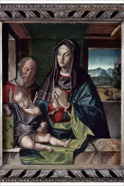 THE HOLY FAMILY. Oil on panel by Bartolommeo Montagna