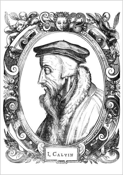 JOHN CALVIN (1509-1564). French thelogian and reformer. Woodcut, Swiss, 1581