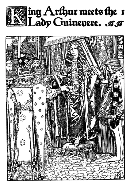 PYLE: KING ARTHUR. King Arthur meets the Lady Guinevere. Drawing, 1903, by Howard Pyle