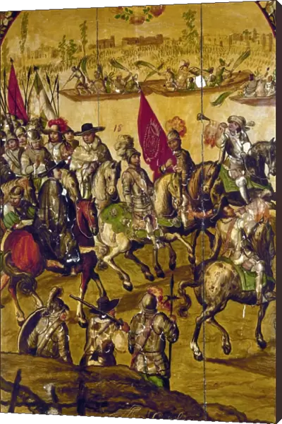 HERNANDO CORTES (1485-1547). Spanish conquerer of Mexico. Cortes entering Mexico