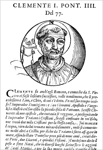 SAINT CLEMENT I (c30-c100). Pope c90-c99. Woodcut, Venetian, 1592