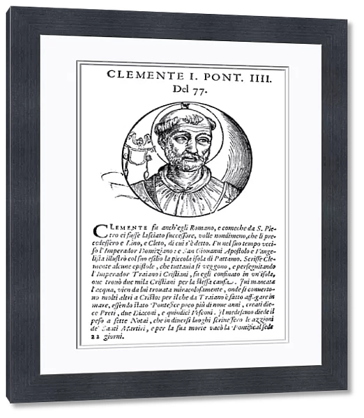 SAINT CLEMENT I (c30-c100). Pope c90-c99. Woodcut, Venetian, 1592