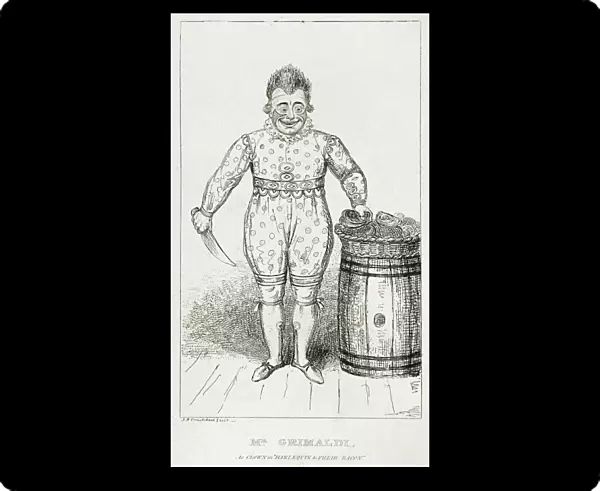 JOSEPH GRIMALDI (1779-1837) in clown costume. Etching by Isaac Robert Cruikshank