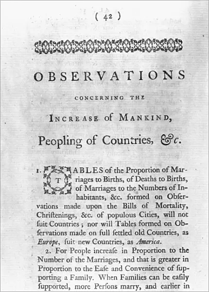 FRANKLIN: TITLE PAGE, 1751. First page of Benjamin Franklins essay, Observations