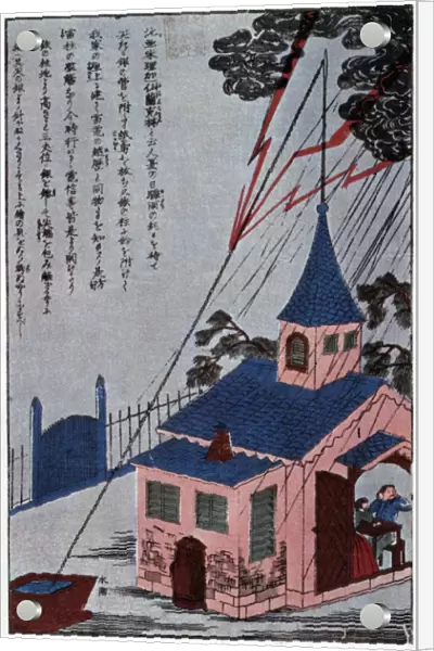 FRANKLIN: LIGHTNING ROD. Print issued by the Japanese Ministry of Education, c1880