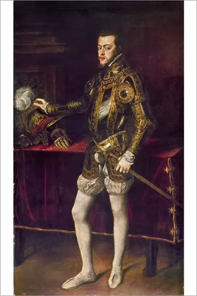 PHILIP II OF SPAIN (1527-1598). King of Spain, 1556-1598. Portrait painted by Titian