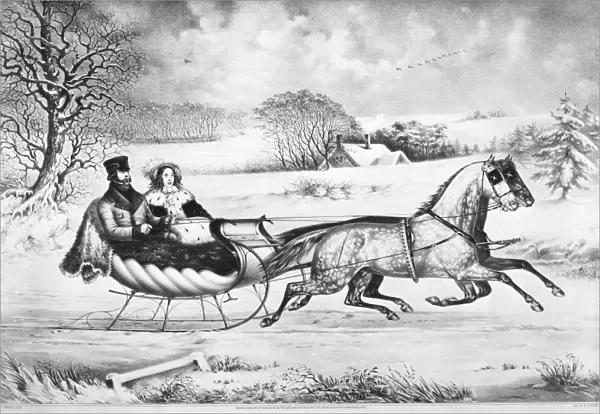 AMERICA: SLEIGHING, 1853. The Road, Winter. Lithograph, 1853, by Nathaniel Currier