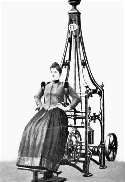 EXERCISE MACHINE, 1896. Developing the Chest. Curative gymnastics machine invented by Dr