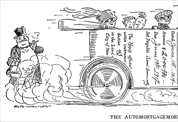 AUTOMOBILE CARTOON, 1914. The Automortgagemobile. American magazine cartoon, 1914