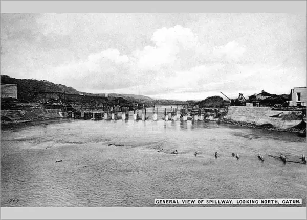 PANAMA CANAL, c1910. General view of spillway, looking north, at Gatun Locks, Panama Canal