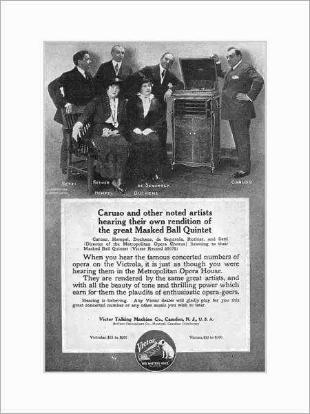 PHONOGRAPH, 1914. American magazine advertisement, 1914, for the Victor Talking