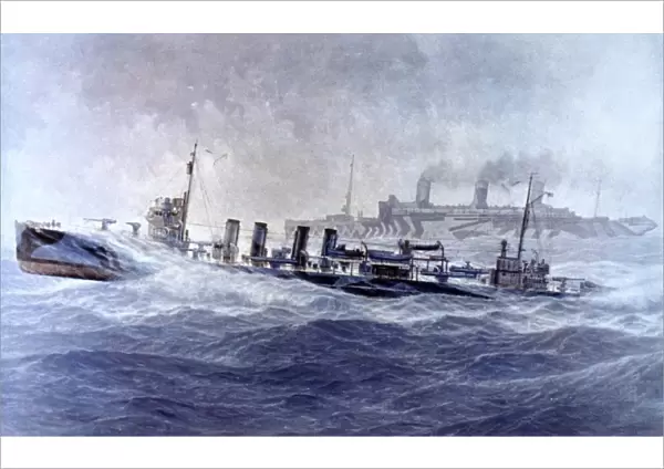 WORLD WAR I: TROOP CONVOY. USS Allen convoying troopship USS Leviathan across the North Atlantic