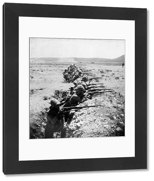 BOER WAR, c1900. British soldiers in the Orange River trenches, holding back the