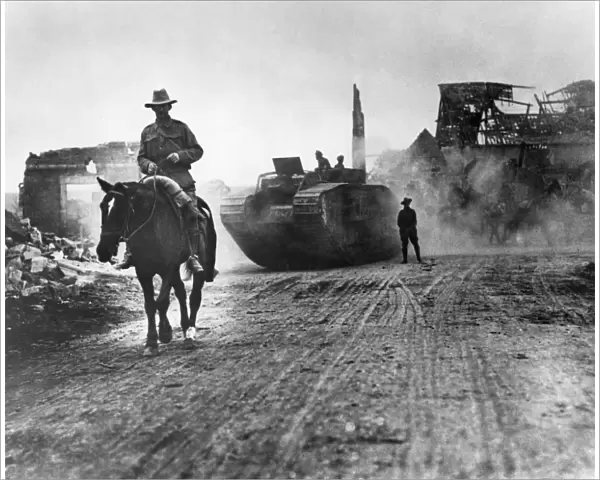 WORLD WAR I: U. S. ARMY. A mounted soldier and a tank of the U