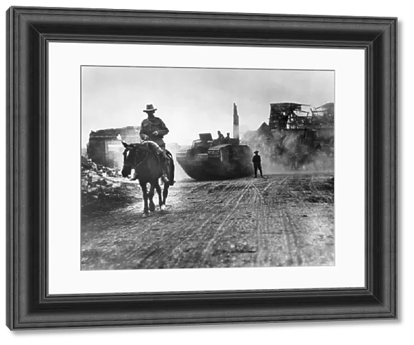 WORLD WAR I: U. S. ARMY. A mounted soldier and a tank of the U