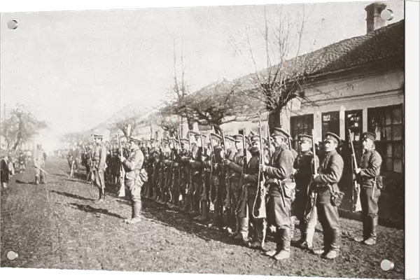 WORLD WAR I: BULGARIA, 1915. Bulgarian troops in a village, preparing to march against French