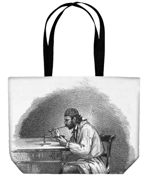 CHEMIST, 1857. A chemist using a blow torch. Lithograph, 1857