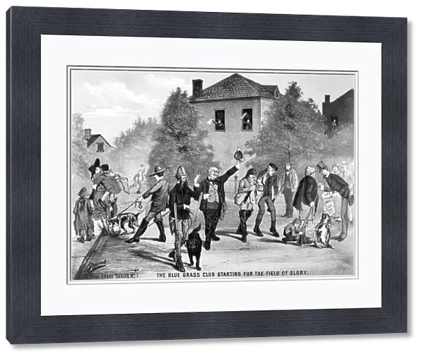 HUNTING PARTY, 1882. The Blue Grass Club starting for the field of glory. Lithograph
