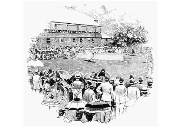 TENNIS, 1890. Singles lawn tennis match at the at the Campbell-Slocum contest at