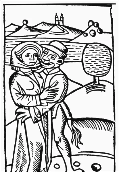 DEVIL AND WITCH, 1489. A devil seduces a witch