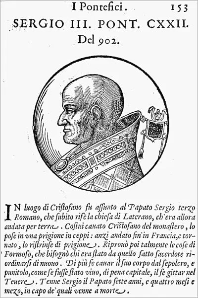 SERGIUS III (d. 911). Pope, 904-911. Woodcut, Venetian, 1592