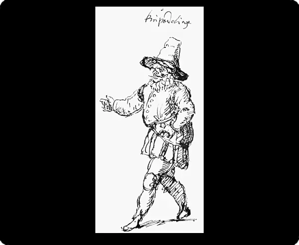 INIGO JONES: KNIPERDOLING. Court satire on an Anabaptist, sketched by Inigo Jones