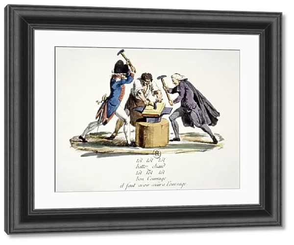 ESTATES GENERAL, 1789. The Estates General forging a new constitution: French cartoon