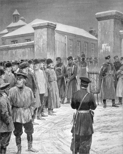 RUSSIAN REVOLUTION OF 1905. Strikers outside of the governments Putiloff Ironworks at St