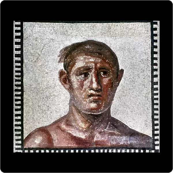 ROMAN FLOOR MOSAIC. Roman floor mosaic from Baths of Caracalla. Bust of an Athlete, 3rd century A