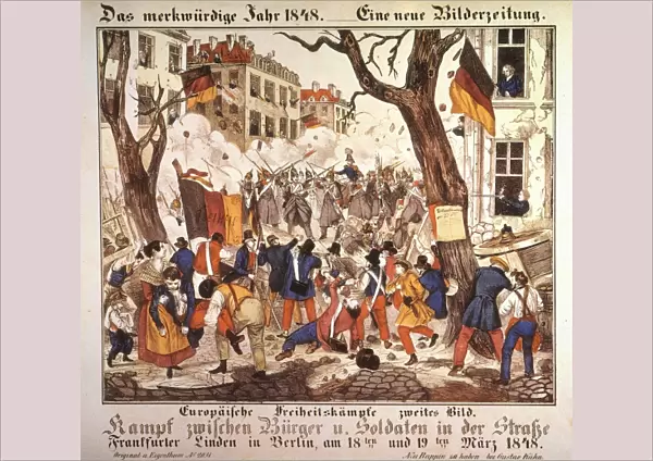 GERMAN REVOLUTION, 1848. Figthing between citizens and soldiers in Berlin 18-19 March 1848
