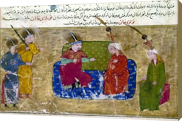 MONGOL KHAN AND WIVES. Tolui Khan, reigned 1227-1229, with two of his wives and two sons