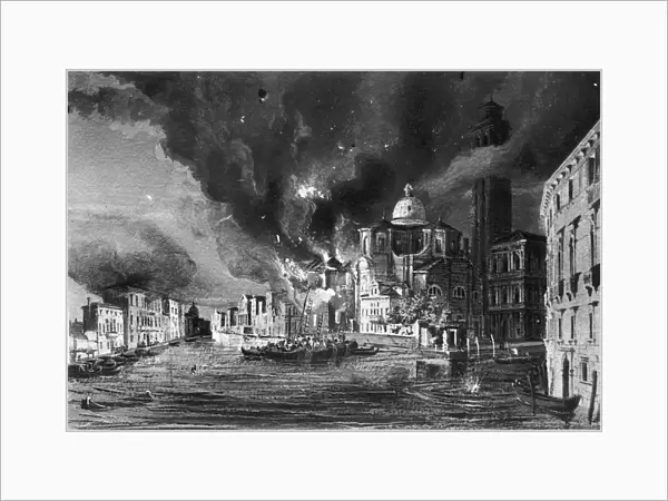 VENICE: SAN GEREMIA, 1848. San Geremia on the Grand Canal in Venice, in flames