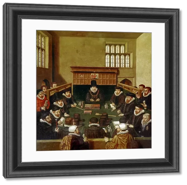 ENGLISH COURT, 16th CENTURY. An English courtroom scene, probably during the reign