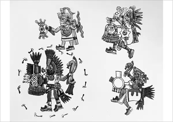 MEXICO: AZTEC CEREMONY. Four Aztec men or deities depicted in a religious ceremony