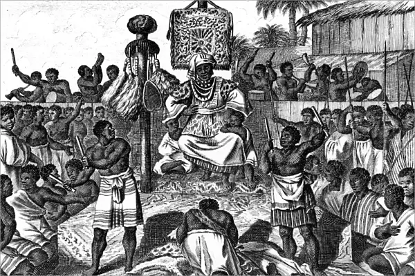 ETHIOPIA, 17th CENTURY. A ruler surrounded by villagers in Ethiopia